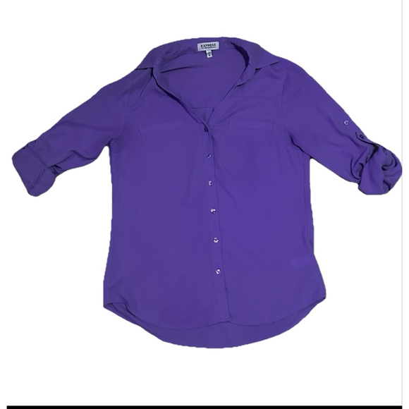 Express Tops - Women's Express Purple Portofino Button Down Shirt Petit XS